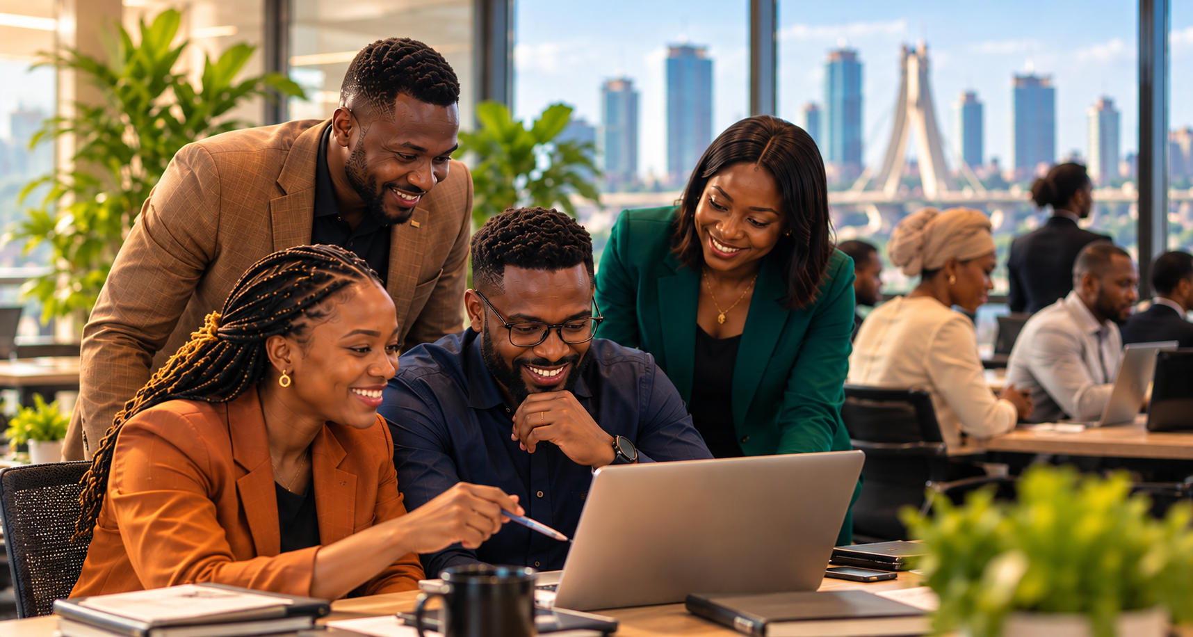 Business professionals collaborating together in a modern workplace